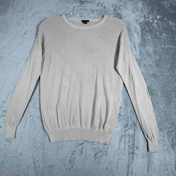 Theory‎ Sweater Womens Small Tan Dreamerly Open Knit Mesh Neutral Minimalist - Picture 2 of 9